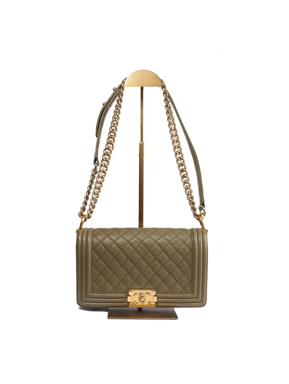 Chanel Boy Medium Olive Green Caviar Leather
